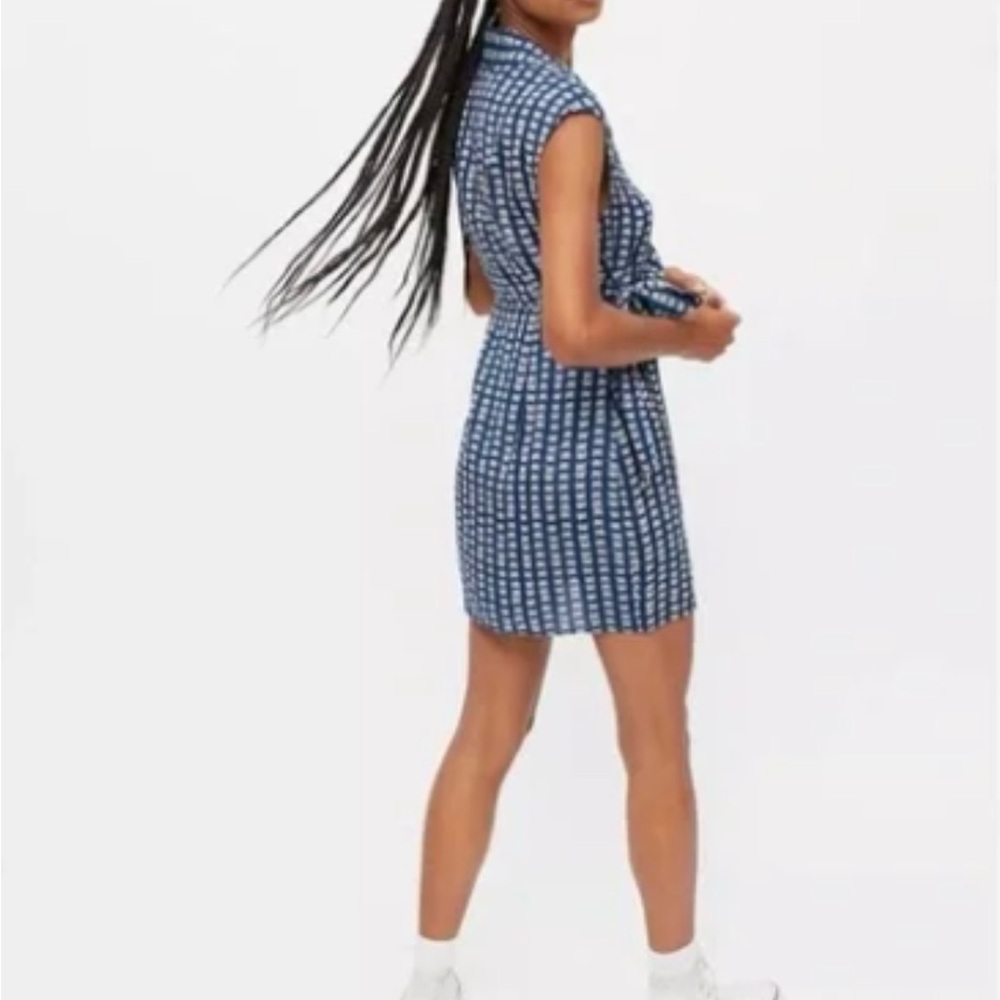 Urban Outfitters Navy Print Wrap Mini Dress XS Blue Boho Beach Vacation Coastal - Picture 3 of 15